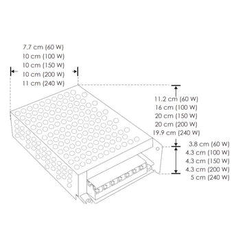 Kit 1pz Fuente de alimentación conmutada 150W (120W máx.), entrada 110-220V ca salida 24V cc, para interiores de iLumileds + 1pz Tira LED COB 12W/m 24V CRI:90 con 512 chips/m rollo 5m cálido (3000K), con auto adhesivo de iLumileds