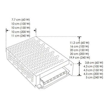 Kit 2pz Fuente de alimentación conmutada 60W (48W máx.) entrada 110-220V ca salida 24V cc, para interiores de iLumileds + 1pz Tira LED COB 12W/m 24V CRI:90 con 512 chips/m rollo 5m cálido (3000K), con auto adhesivo de iLumileds