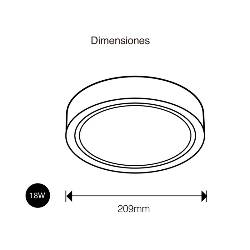 Downlight sobreponer 18W (Ø20.9 cm) opción color de luz neutro cálido (3000K) / neutro (4100K) / frío (6500K) 100-240V de ICON