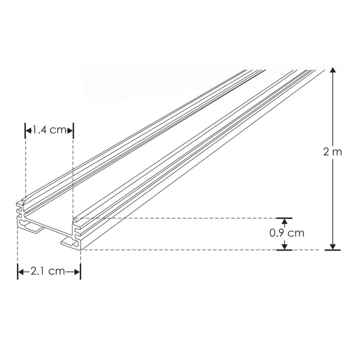 Kit de perfil de aluminio acabado negro para suspender o sobreponer DXA19NKIT. -L:2m A:1.4cm Al:1.8cm- para tira LED, incluye difusor acrílico, kit de 2 grapas y kit de 2 tapas laterales de iLumileds
