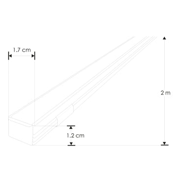 Kit de perfil de aluminio DXAP01KIT. -L:2m A:1.7cm Al:1.2cm- para tira LED, incluye difusor acrílico, 2 tapas laterales y 2 grapas de sujeción