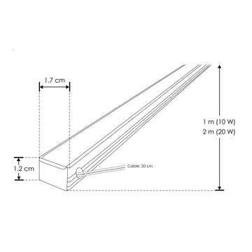 Perfil de aluminio negro integrado 10W DXAP01N100. -Largo 1m A:1.7cm Al:1.2cm-, opción solor de luz cálido (2700K) y neutro (4100K) con alimentación lateral, 127Vca de iLumileds