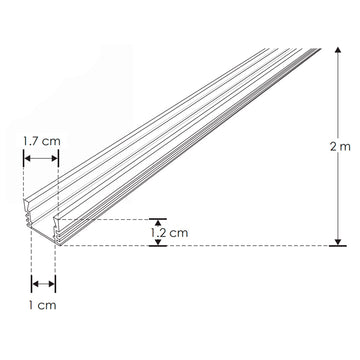 Kit perfil negro aluminio DXAP01NKIT. -L:2m A:1.7cm Al:1.2cm- para tira LED, incluye difusor, 2 tapas laterales y 2 grapas de sujeción de iLumileds