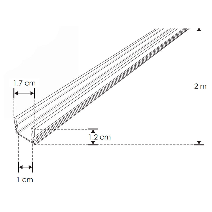 Kit perfil negro aluminio DXAP01NKIT. -L:2m A:1.7cm Al:1.2cm- para tira LED, incluye difusor, 2 tapas laterales y 2 grapas de sujeción de iLumileds