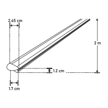Kit perfil aluminio con ceja DXAP02KIT. -L:2m A:1.7/2.45cm Al:1.2cm- para tira LED, incluye difusor acrílico, 2 tapas laterales y 2 grapas de sujeción