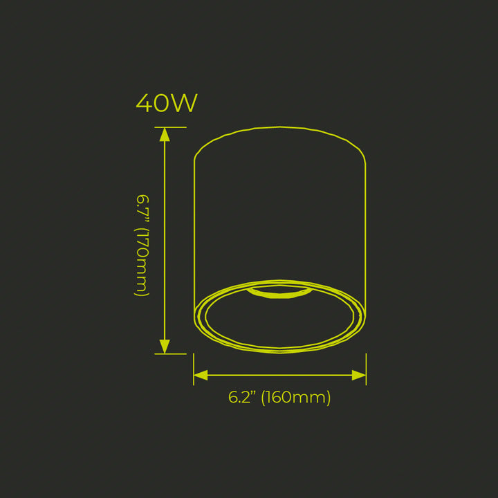 Circular Surface Downlight 40W 40°, luz neutra (4000K) 120-277V, acabado negro de Luceco - Dimensiones