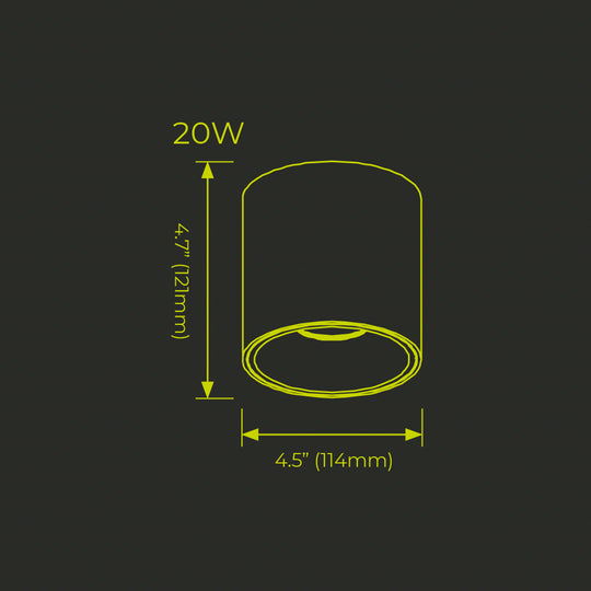 Circular Surface Downlight 20W 40°, luz neutra (4000K) 120-277V, acabado blanco de Luceco - Dimensiones
