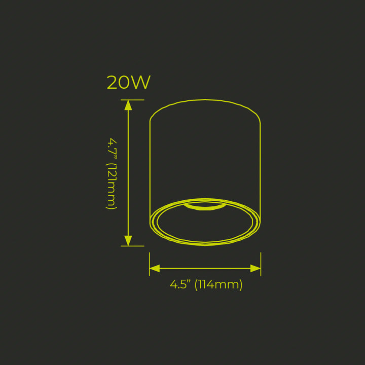Circular Surface Downlight 20W 40°, luz neutra (4000K) 120-277V, acabado blanco de Luceco - Dimensiones
