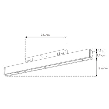 Luminario lineal 12W 24° bajo deslumbramiento 19.6cm para Nano Track luz cálida (3000K) 24Vcc de iLumileds