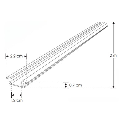 Kit perfil de aluminio con ceja DXAP06KIT. -L:2m A:1.75/2.4cm Al:0.7cm- incluye difusor, 2 tapas laterales y 2 grapas de sujeción de iLumileds