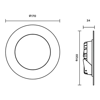 Downlight ELED12D atenuable 12W  (Ø17cm) opción color de luz cálido (3000K) y frío (6500K) 127V, adaptable en bote integral de Megamex