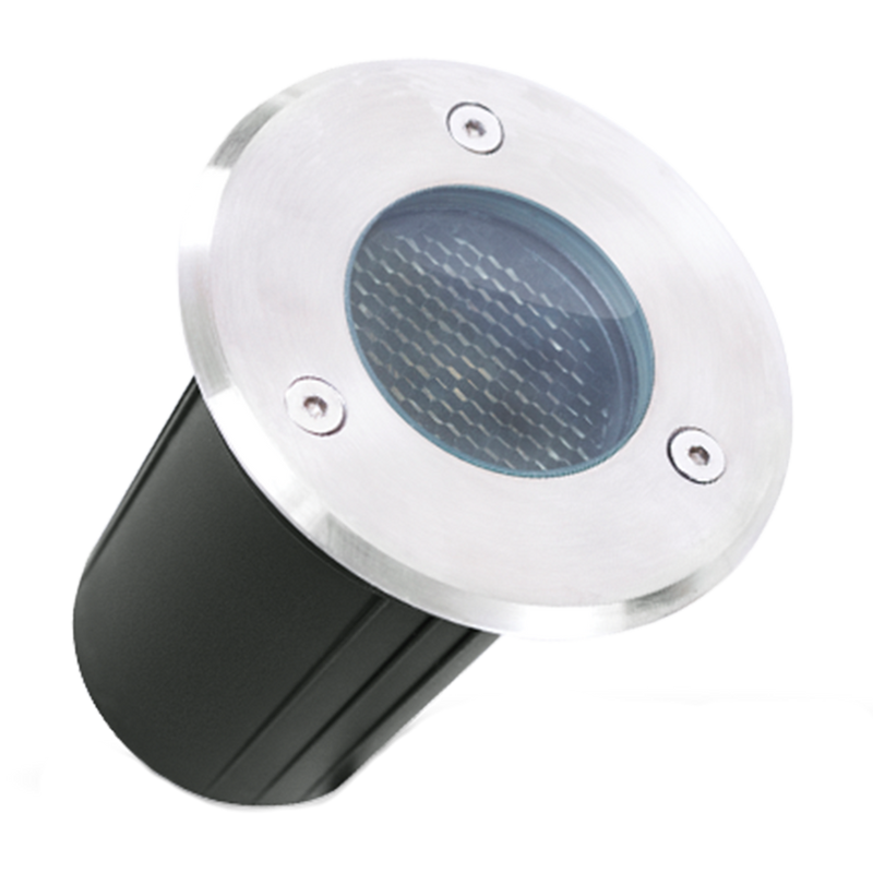 Luminario empotrar en piso con rejilla antideslumbramiento 7W luz cálida (3000K), para foco intercambiable incluido de Megamex