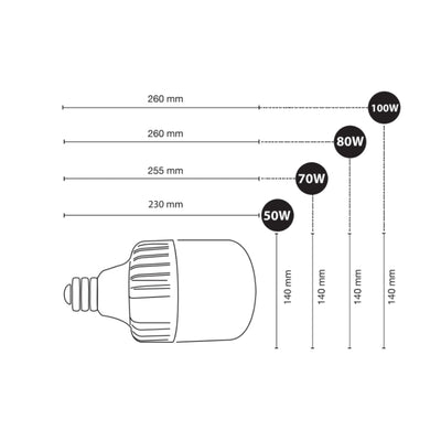 Foco Alta Potencia LED 70W E26/E40 (incluye adaptador a E40) 100-277V luz fría (6500K) cuerpo aluminio de ICON