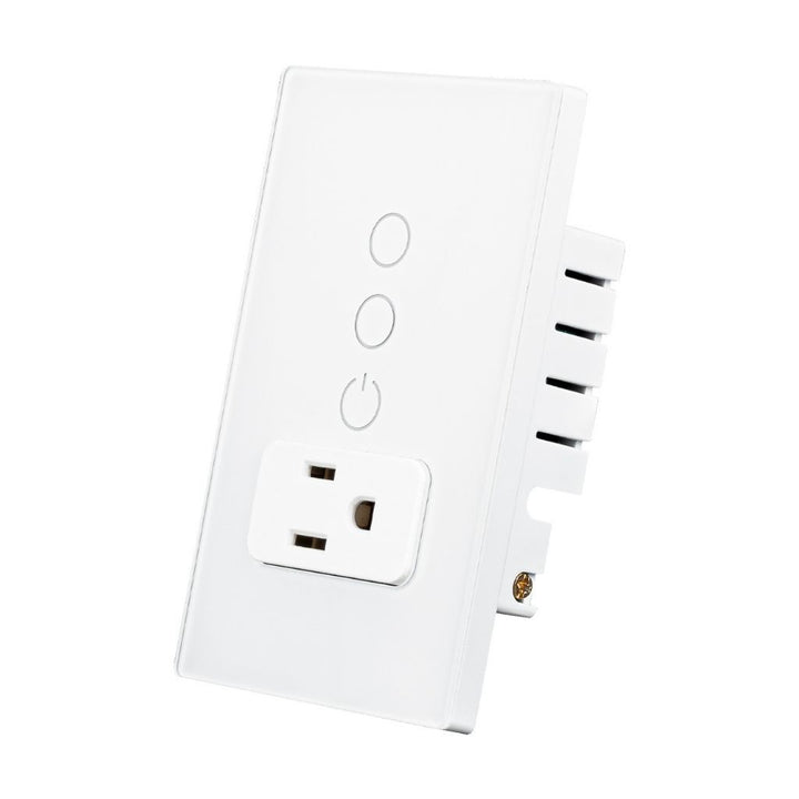 Interruptor Doble + Tomacorriente Smart WiFi opción acabado blanco o negro de ICON