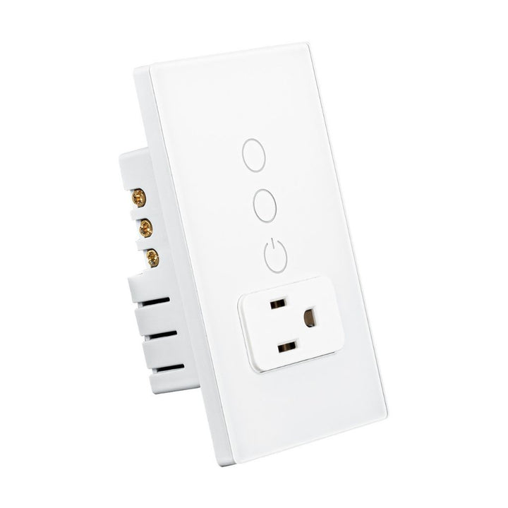 Interruptor Doble + Tomacorriente Smart WiFi opción acabado blanco o negro de ICON