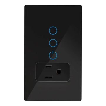 Interruptor Doble + Tomacorriente Smart WiFi opción acabado blanco o negro de ICON