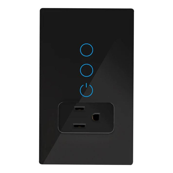 Interruptor Doble + Tomacorriente Smart WiFi opción acabado blanco o negro de ICON
