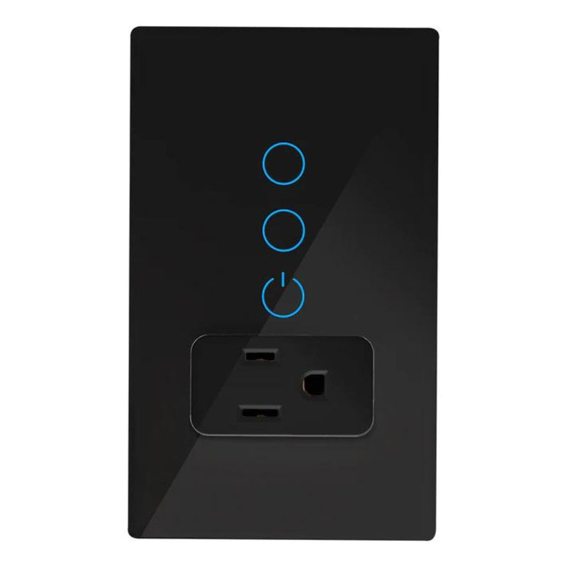 Interruptor Doble + Tomacorriente Smart WiFi opción acabado blanco o negro de ICON