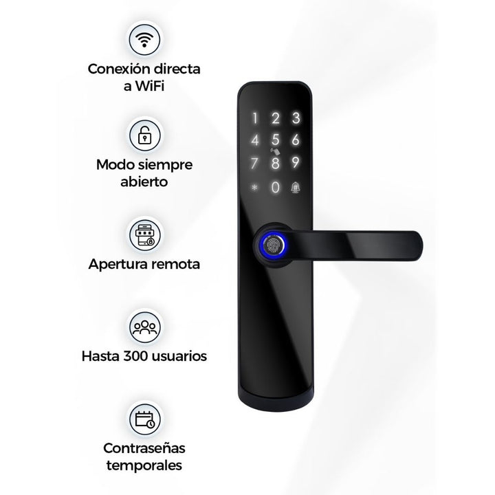 Cerradura larga Smart WiFi, con panel numérico, lector de huella, apartura remota y más... de ICON