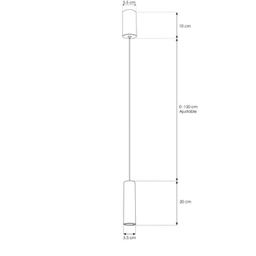 Luminario Yaco cilíndrico acabado negro 20cm 5W 24° luz cálida (3000K), suspensión ajustable 0-150cm de línea Europea iLumileds