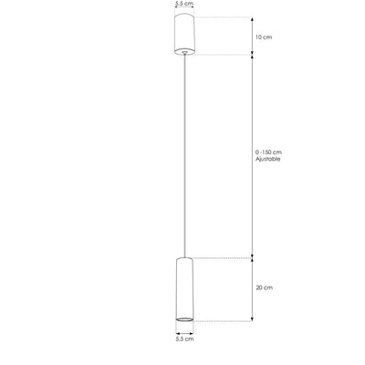 Luminario cilíndrico acabado negro 20cm 5W 24° luz cálida (3000K), suspensión ajustable 0-150cm de línea Europea iLumileds