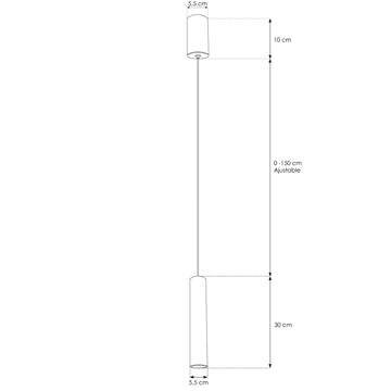 Luminario Yaco cilíndrico acabado negro 30cm 5W 24° luz cálida (3000K), suspensión ajustable 0-150cm de línea Europea iLumileds