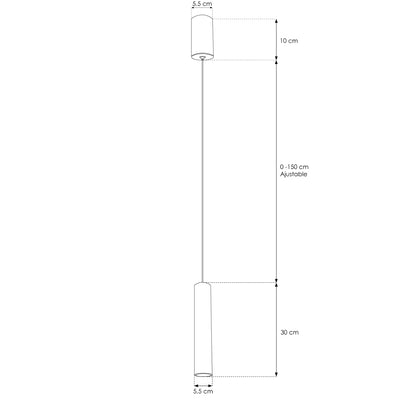 Luminario cilíndrico acabado negro 30cm 5W 24° luz cálida (3000K), suspensión ajustable 0-150cm de línea Europea iLumileds