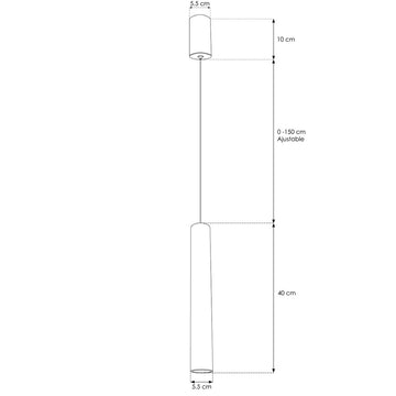 Luminario Yaco cilíndrico acabado negro 40cm 5W 24° luz cálida (3000K), suspensión ajustable 0-150cm de línea Europea iLumileds