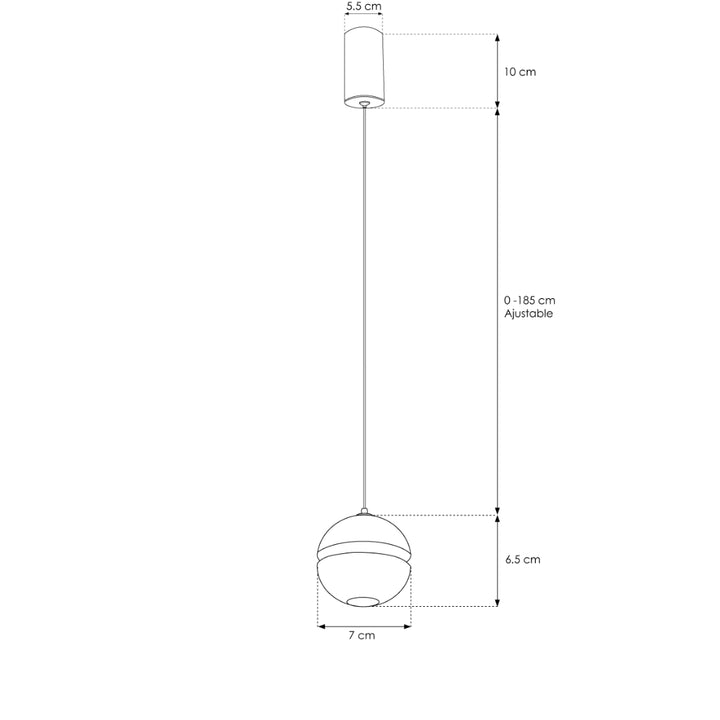 Luminario SuLá Esfera de luz acabado negro para suspender 5W 24° luz cálida (3000K), suspensión ajustable 0-185cm de línea Europea iLumileds