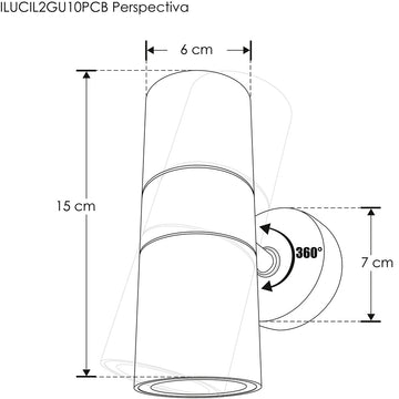 Luminario cilíndrico fabricado en policarbonato negro para muro con doble salida de luz para focos MR16 GU10 de iLumileds