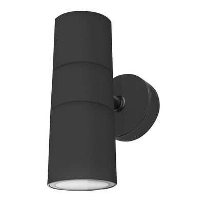 Luminario cilíndrico fabricado en policarbonato negro para muro con doble salida de luz para focos MR16 GU10 de iLumileds