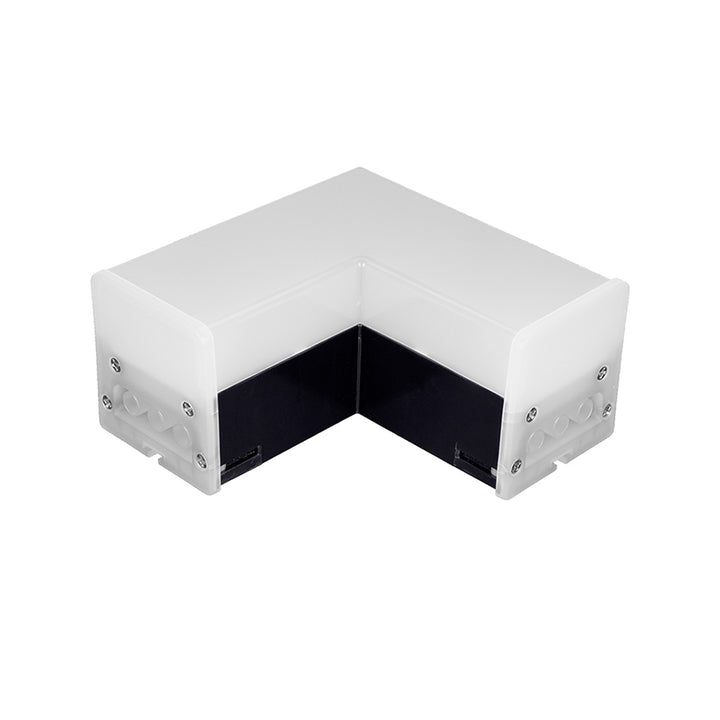 Cople de 90° iluminado, blanco cálido (3000K), 8W, aluminio acabado negro con cubierta de policarbonato difuso, para luminarios de la serie ILUINTG, 100 - 265 Vca, conexión horizontal de iLumileds