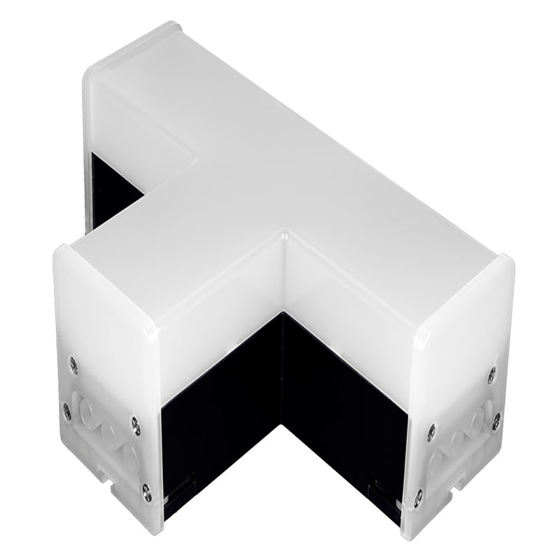 Cople en forma de T iluminado, blanco neutro (4100K), 10W, aluminio acabado negro con cubierta de policarbonato difuso, para luminarios de la serie ILUINTG, 100 - 265 Vca, conexión horizontal de iLumileds