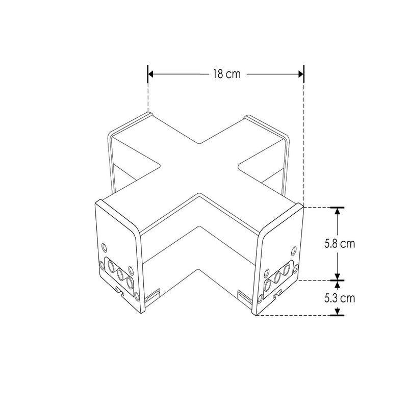 Cople en forma de X iluminado, blanco cálido (3000K), 12W, aluminio acabado negro con cubierta de policarbonato difuso, para luminarios de la serie ILUINTG, 100 - 265 Vca, conexión horizontal de iLumileds