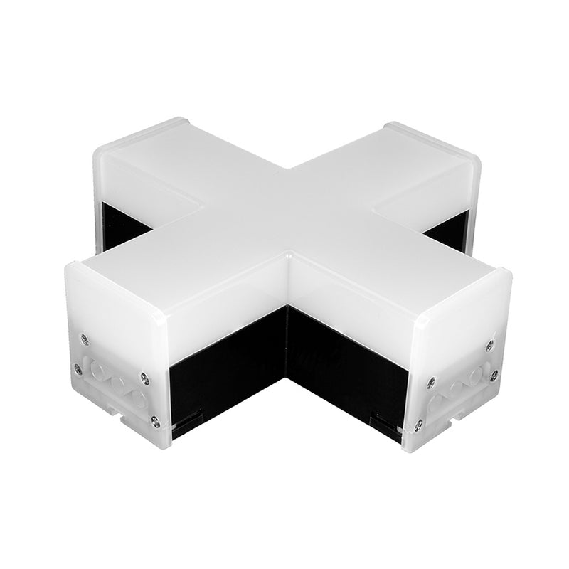 Cople en forma de X iluminado, blanco neutro (4100K), 12W, aluminio acabado negro con cubierta de policarbonato difuso, para luminarios de la serie ILUINTG, 100 - 265 Vca, conexión horizontal de iLumileds