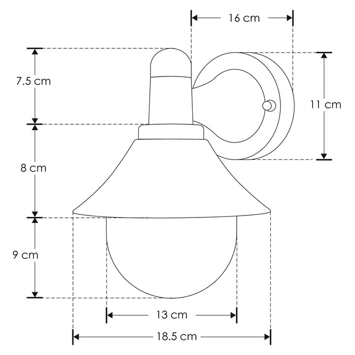 Luminario exterior arbotante cónico, de policarbonato acabado negro con cubierta de policarbonato transparente, para lámpara E27 de iLumileds