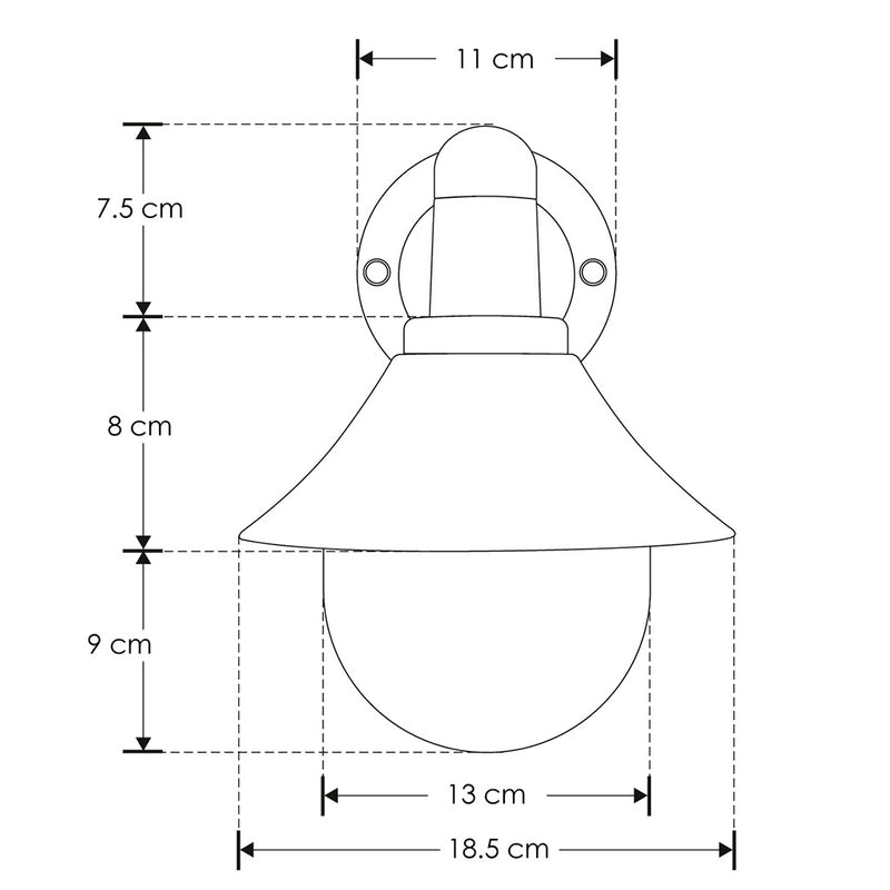 Luminario exterior arbotante cónico, de policarbonato acabado negro con cubierta de policarbonato transparente, para lámpara E27 de iLumileds