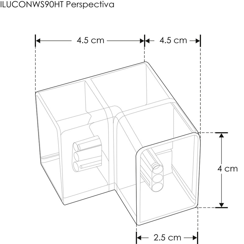 Cople en 90°, mecánico y electrificado, policarbonato transparente, para luminarios de la serie ILUINTWS, conexión horizontal de iLumileds