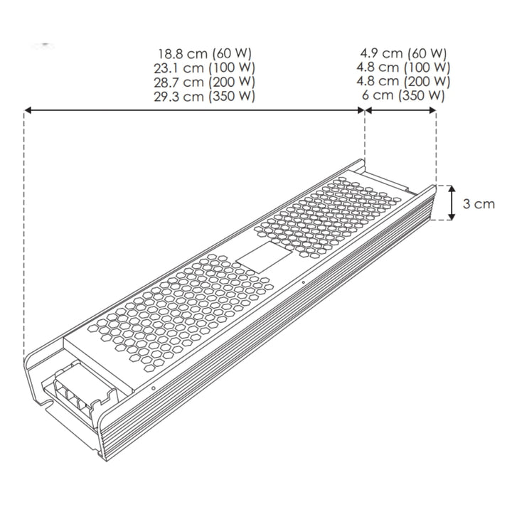 Fuente de poder atenuable 200W (160W máx.) 24V cc compatible con 5 modos: TRIAC, 0-10V, 1-10V, PWM y potenciómetro de iLumileds