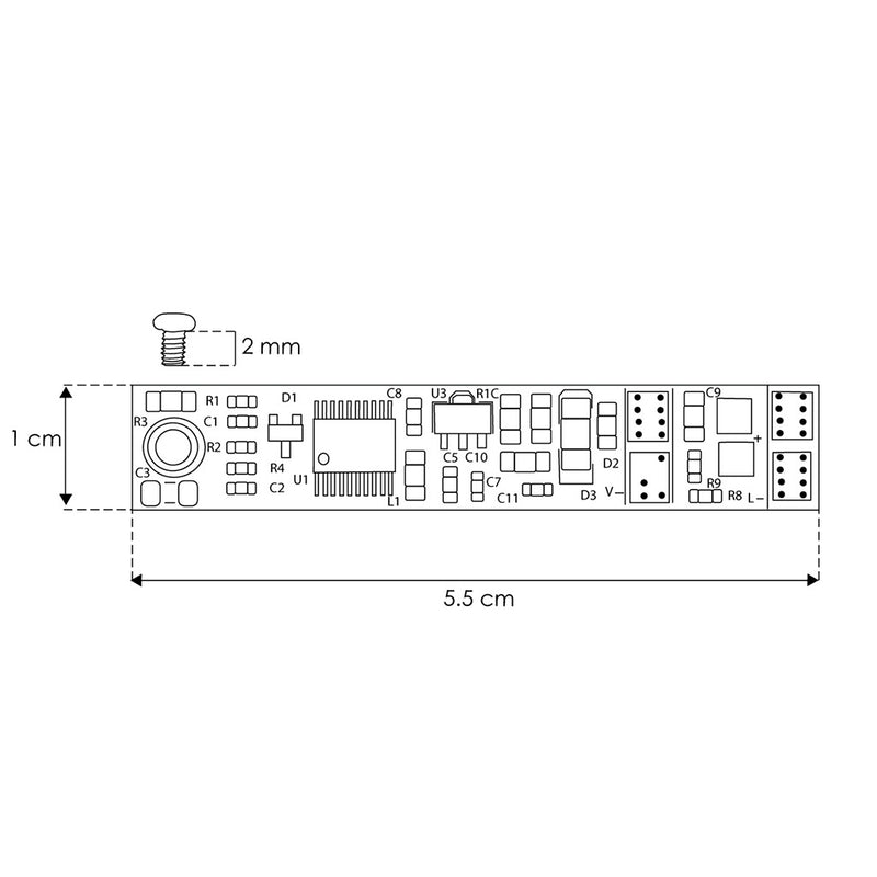 Atenuador táctil para tira LED, con conexión a perfil de aluminio, carga máxima 72W a 12V / 144W a 24V, protección IP20 de iLumileds