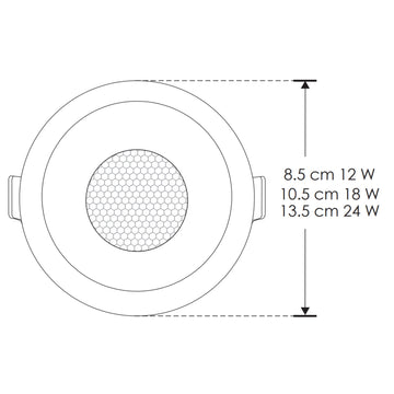 Downlight 12W 60° con louver CRI90 (Ø 8.5cm), cambio de color de luz con switch (cáido 3000K - neutro 4000K - frío 6000K) 85-277V de iLumileds