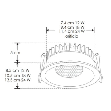 Downlight 24W 60° con louver CRI90 (Ø 13.5cm), cambio de color de luz con switch (cáido 3000K - neutro 4000K - frío 6000K) 85-277V de iLumileds