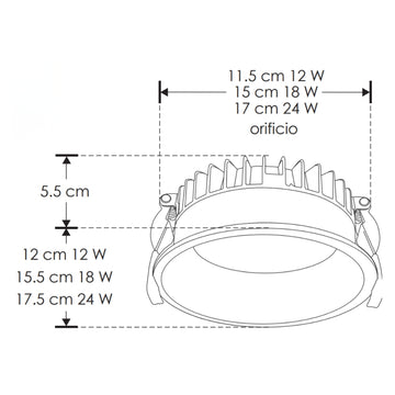 Downlight bajo deslumbramiento 12W (Ø 12cm) color de luz cálido (3000K) o Neutro (4100K) 85-265V, fabricado en aluminio acabado blanco de iLumileds