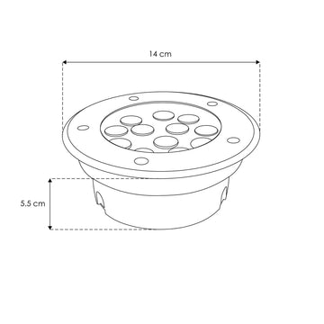 Luminario circular integrado 12W 45° luz cálida (3000K) para empotrar en piso, incluye housing de plástico de iLumileds