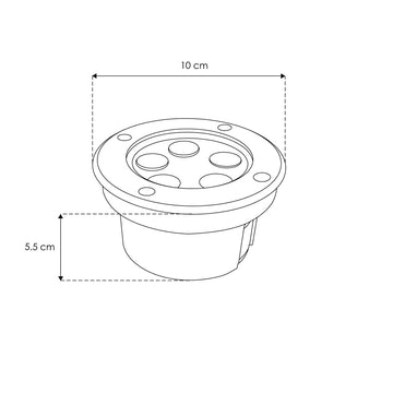 Luminario circular integrado 5W 45° luz cálida (3000K) para empotrar en piso, incluye housing de plástico de iLumileds