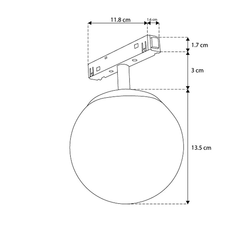 Luminario esfera de policarbonato 6W luz cálida (3000K) para riel magnético 48Vcc de iLumileds