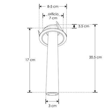 Luminario empotrar tipo flauta 17cm dirigible 7W luz cálida 38° de iLumileds