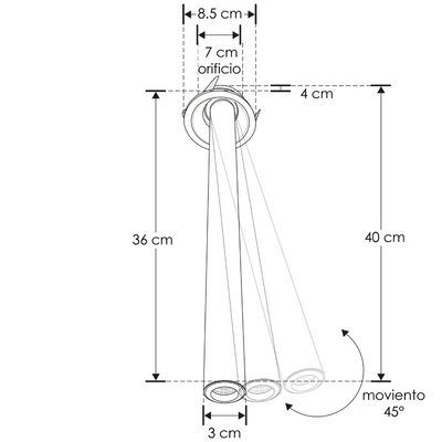 Luminario empotrar tipo flauta 36cm dirigible 7W luz cálida 24° de iLumileds