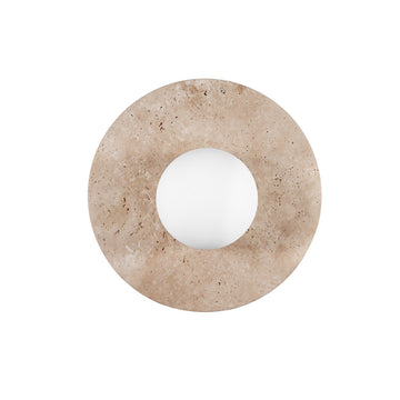 Luminario AngeLico Travertino para muro o techo fabricado en mármol acabado beige, con esfera difusa con base G9 de línea Europea iLumileds