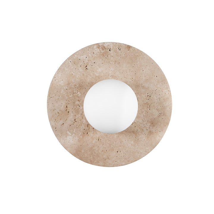 Luminario AngeLico Travertino para muro o techo fabricado en mármol acabado beige, con esfera difusa con base G9 de línea Europea iLumileds
